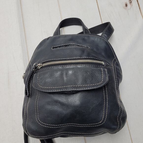 Vintage Fossil black leather backpack medium boho - Picture 9 of 10